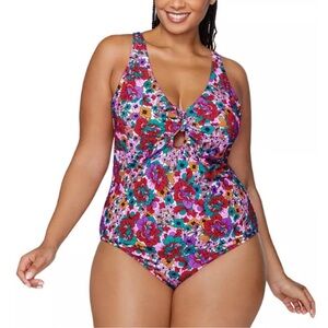 NWT Raisins Multicolor Floral One-Piece Swimsuit Size 14W